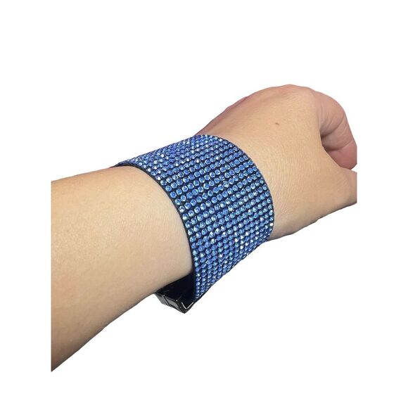 Wide Rhinestone Crystal Magnetic Wrap Bracelet Blue - Picture 11 of 15